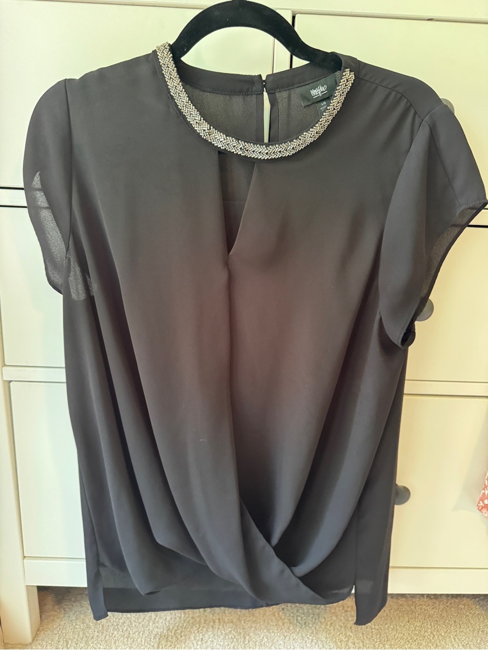 Ava & Viv Black Blouse with Beaded Collar
